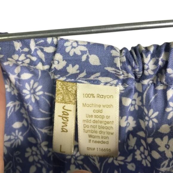 Japna Mini Skirt Wmns Size L Baby Blue White Ruffled Floral Rayon Boho Summer - Picture 2 of 5